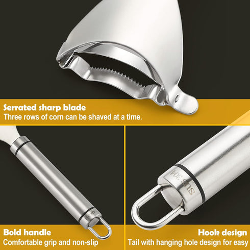Corn Peeler Stainless Steel Tool, Corn Cob Stripper, Kitchen Gadget for Removing Kernels in Seconds