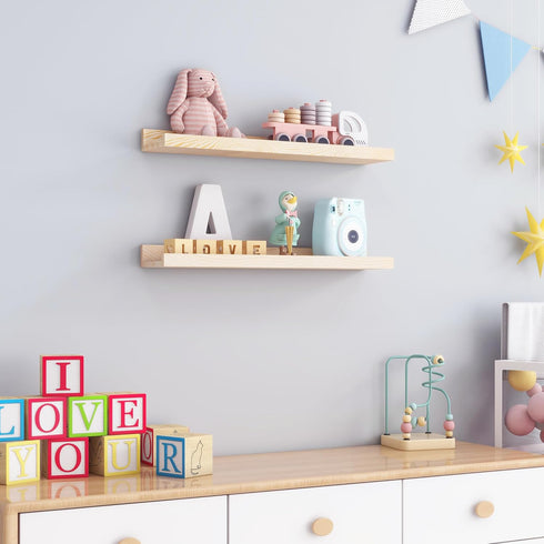 24 inch 2 Packs, Picture Ledge Shelf for Wall, Solid Pine Wood Nursery Book Shelves Floating Ledge Shelves for Kids'
