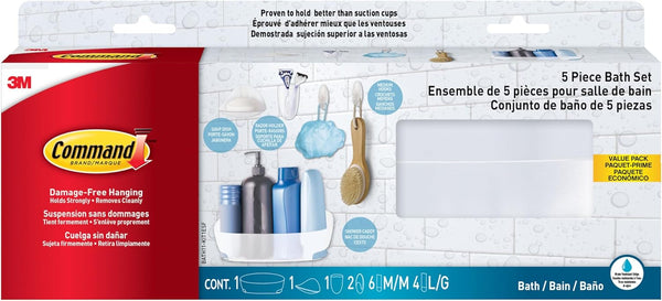 Command Bathroom Accessories, 5 Piece Bathroom Organizer Set - 1 Shower Caddy,