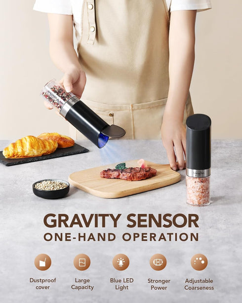 Set Operated(4 Set Sangcon Gravity Electric Salt and Pepper Grinder with Dust Cover, Battery AAA), Large Capacity