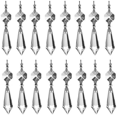 20pcs 38mm Clear Crystal Chandelier Icicle Prisms Lamp Candelabra Replacement Parts with Octagon Beads,DIY Crystal