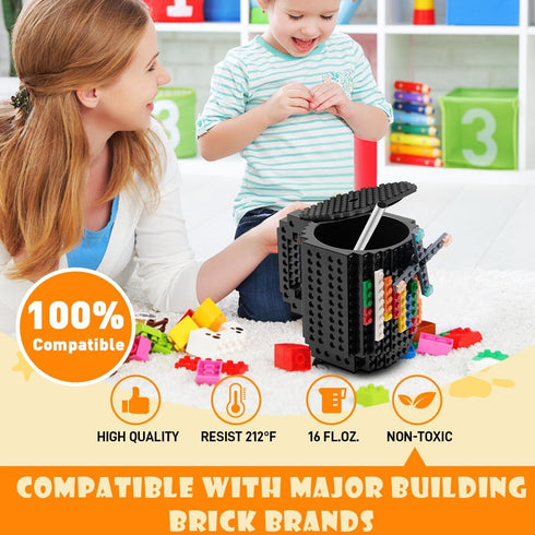 Fubarbar Kids Brick Gaming Mug - Novelty Coffee Cup with Straw, Funny Xmas/Birthday Gift for Men, Women, Kids, Black