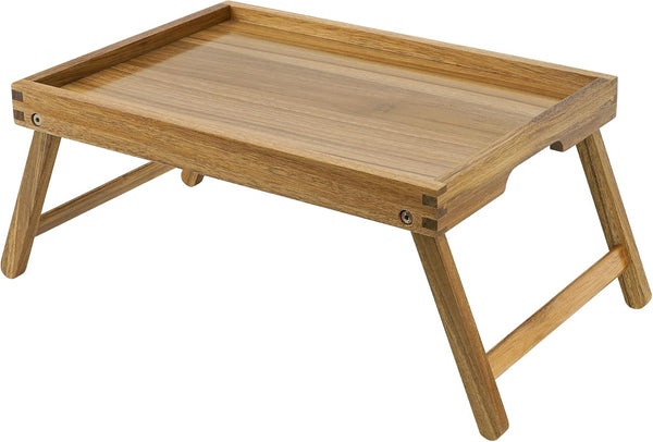 VaeFae Acacia Bed Table Tray, Wooden Breakfast Tray with Folding Legs, Bed