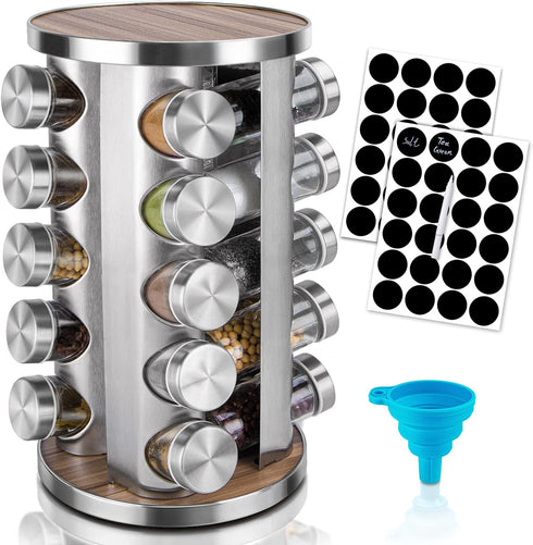dasaka Rotating Spice Rack Organizer with Jars(20Pcs), Seasoning Organizer for Cabinet, Kitchen Spice