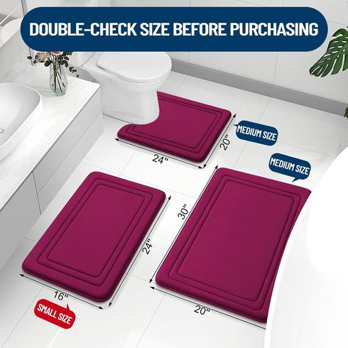 Grandaily Memory Foam Bath Mat Rug 30x20, Ultra Soft, Non-Slip and Absorbent Bathroom Rugs, Machine Wash Dry, Comfortable Bath Rug Carpet for Bathroom Floor, Tub and Shower, Burgundy