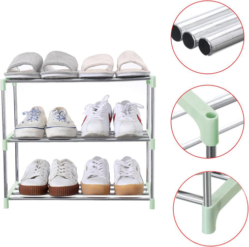 Closet (3-Tier, Jucaifu Stackable Small Shoe Rack, Entryway, Hallway and Space Saving Storage and Organization Green)
