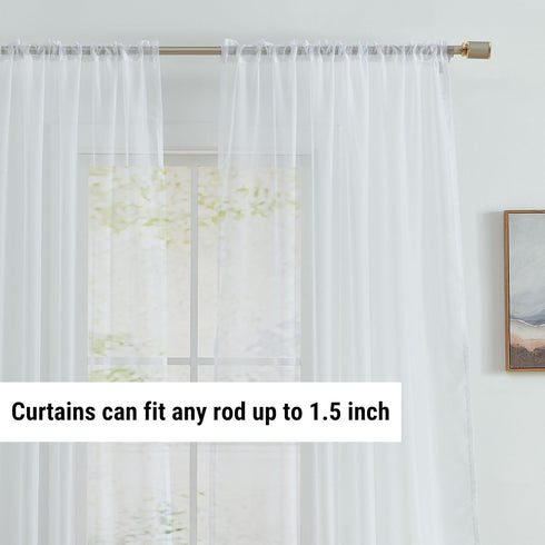 HLC.ME White Sheer Voile Window Curtain Panels, Set of 2, 54 x 45 inches for Small Windows