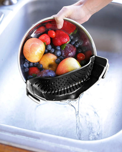 Heat Resistant Silicone Pot Strainer - Clip on Pan Strainer for All Pots and Bowls, Black (LJ-ZLK-1127B1)