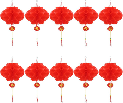 10 Pcs Chinese New Year Lanterns, Red Lanterns Set for Spring Festival Wedding Decoration (25 Cm/10")