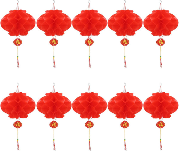 10 Pcs Chinese New Year Lanterns, Red Lanterns Set for Spring Festival Wedding Decoration (25 Cm/10")