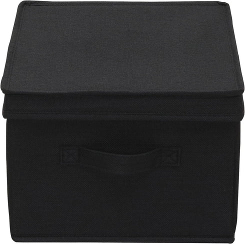 Household Essentials Large Fabric Storage Box with Lid, Black, Set of 2.