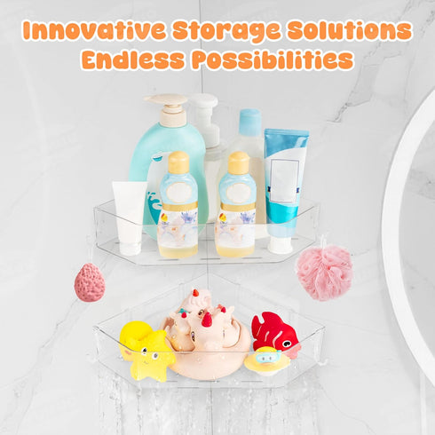 2 Pack Bath Toy Storage Corner Adhesive Shower Caddy for Baby Bath Toys Bathtub Toy Storage Holder Organizer Large