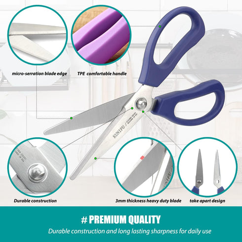 KUNIFU Kitchen Scissors All Purpose Heavy Duty, Kitchen Shears Come Apart Dishwasher Safe, Ultra Sharp Stainless Steel Kitchen Gadgets, Cooking Cutter for Chicken, Meat, Poultry, Fish, Herbs, Grape by KUNIFU