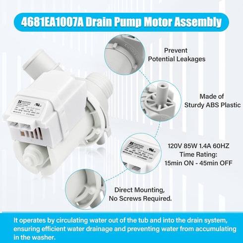4681EA1007A DP040-012 Washer Drain Pump Assembly Compatible with LG WT1501CW WT1201CV WT1201CW