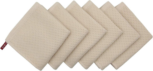 Mia'sDream Natural Cotton Dish Cloths, Absorbent Waffle Weave Kitchen Towels, 12x12 inch, 6 Pack (Beige)