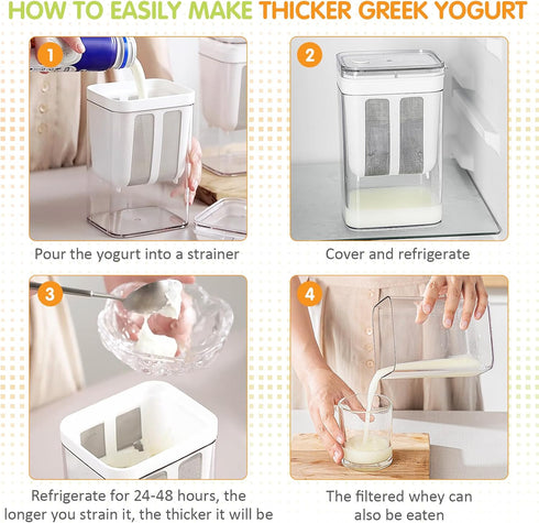 1800ML (61 Oz) Yogurt Strainer, Small Fine Mesh Strainer, Rice Tea Juicing Food Sieve Strainer, Thick Greek Yogurt Milk