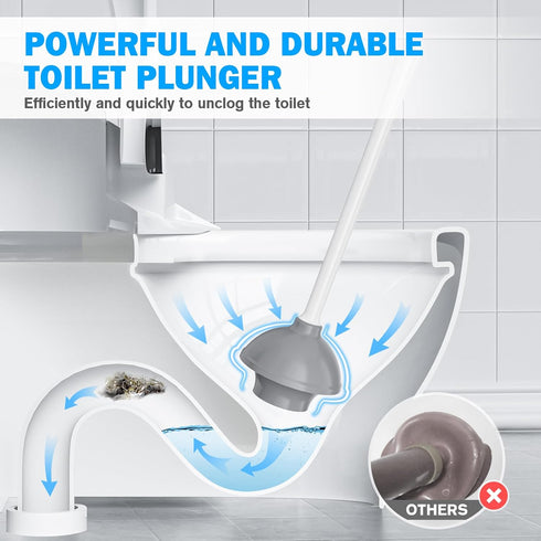 Toilet Plunger and Brush Set, Silicone Bowl Brush and Heavy Duty Toilet Plunger with Ventilated Holder, 2-in-1 Toilet Brush and Plunger Combo for Bathroom Deeply Cleaning (1, White & Grey01) by TRENTI