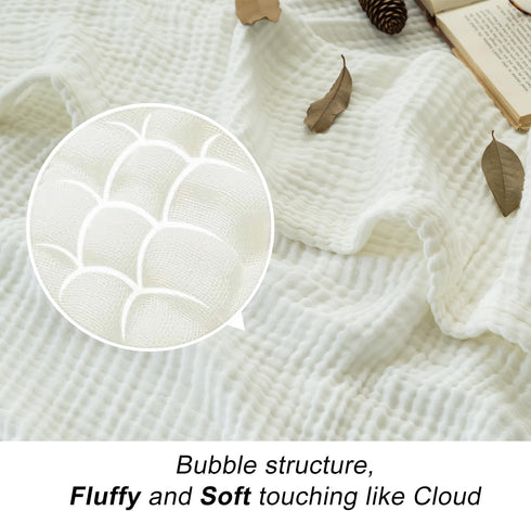 EMME (White,60"x80") Cotton Muslin Twin Blanket Breathable Gauze Soft Lightweight Adults Gifts for Women