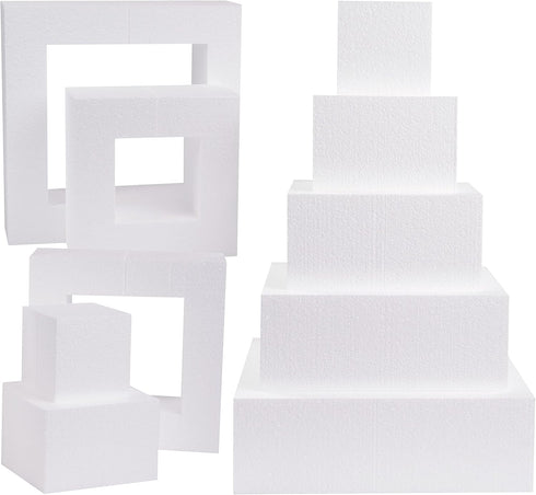 Silverlake 5-Tier Square Cake Dummy Set, American-Made Hard Foam Cake Dummies, 4" High x 4,6,8,10,12" Squares