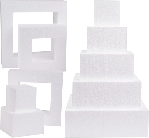 Silverlake 5-Tier Square Cake Dummy Set, American-Made Hard Foam Cake Dummies, 4" High x 4,6,8,10,12" Squares