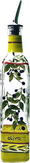 Hand Painted Glass Oliva Branch Oil/Vinegar Glass Cruet for Kitchen, 16 oz