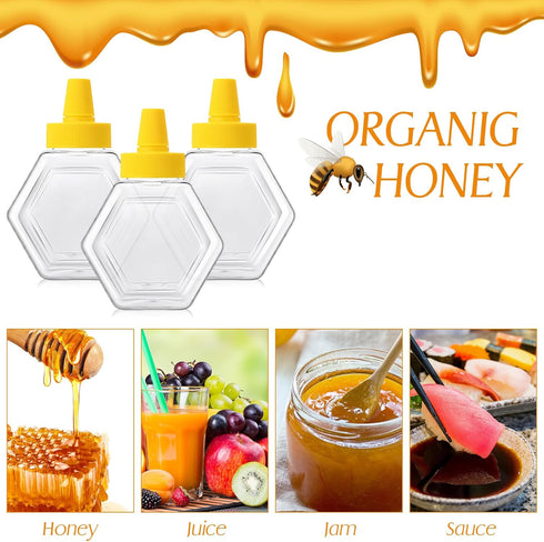 64 7 oz Ziliny Pcs Honey Squeeze Bottle Plastic Empty Beehive Bottle Jar with Spout Lid Clear Refillable Honey
