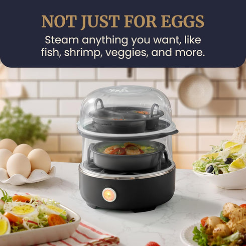 EGC1215B 14-Egg Elite Gourmet Easy Egg Cooker, Stainless-steel Heating Plate, Two-Tiered, Capacity, Soft, Medium