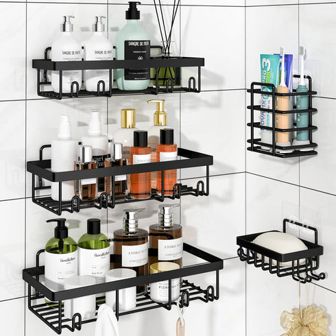 Shower Caddy - 5 Pack Organizer Rack for Inside Shower, Self Adhesive Large Capacity Rustproof Stainless Steel