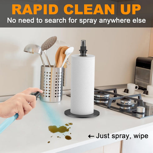 Wekuch Countertop Paper Towel Holder with Spray Bottle, Paper Towels Dispenser Stand with Sprayer Inside Center