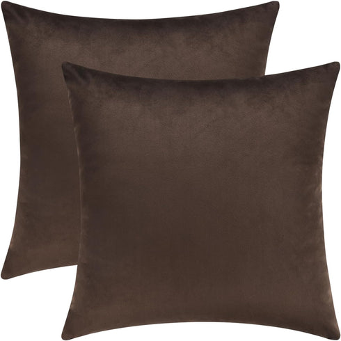 Mixhug Set of 2 Cozy Velvet Square Decorative Throw Pillow Covers, Coffee Brown, 18 x 18 Inches for Couch and Bed