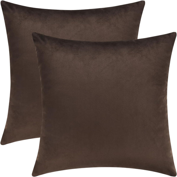 Mixhug Set of 2 Cozy Velvet Square Decorative Throw Pillow Covers, Coffee Brown, 18 x 18 Inches for Couch and Bed