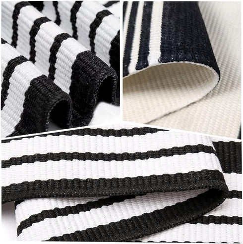 Cotton Black and White Striped Rug (27.5 x 43 Inches), Washable Outdoor Hand-Woven Reversible Stripe Rug