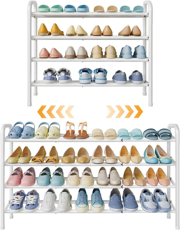 Gewudraw Shoe Rack for Closet,4 Tier Shoe Organizer, 28 Metal Shelf Can