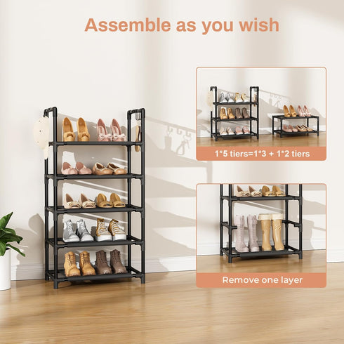 5 12-15 Closets LANTEFUL Tiers Shoe Rack Pairs Boots Organizer Storage Sturdy Narrow Shoe Shelf for Entryway