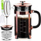 French Press Coffee Maker, 304 Stainless Steel, 4 Filters, Borosilicate Glass, BPA-Free, 21 Ounce