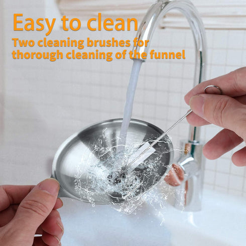 Metal Stainless Steel Funnel Set of 3, Large Medium Small Food Grade Mini Funnels for Kitchen Use with 2 Brushes YLYL