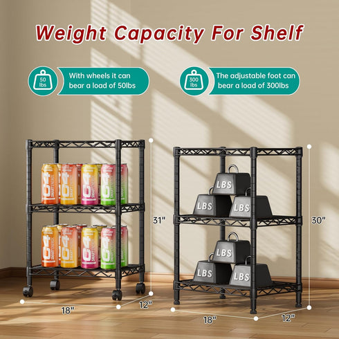 3 12" 18" 30" Golpart Tier Adjustable Storage Shelves Heavy Duty Metal Utility Shelf Wire Shelving Unit Organizer Rack