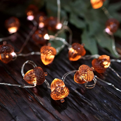 30 10 Thanksgiving Acorn Lights Fall Garland Decorative Fairy String Light Cute Novelty Lights LEDs ft USB or Battery