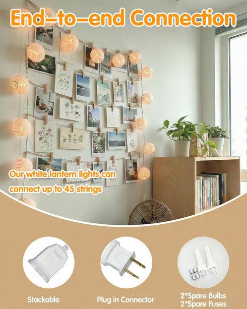 8.5Ft 10 SUNSGNE Cute White Lantern String Lights, Mini LED Oriental Style White Lanterns Plug in Home & Garden