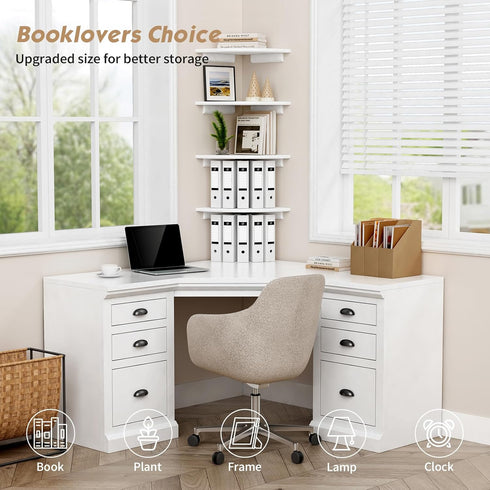 Set 4, Forbena Corner White Floating Book Shelves for Wall of Wood Nursery Corner Bookshelf for Kids Bedroom, Large