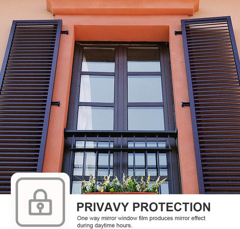 Filmgoo One Way Privacy Film | Window Tint for Home, Heat Control Anti UV Static Cling | Black Silver, 17.5 Inch X