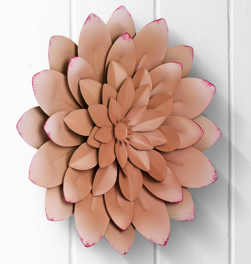 Everydecor Succulent Metal Flowers Wall Decor, Pink Hand Painted 3D Flower Art for Indoor & Outdoor Use