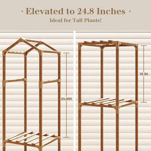 6 Bamworld Roof Shaped Plant Stand Indoor Outdoor Tier Tall Large Wood Plant Shelf Multi Tier Flower Stands Garden