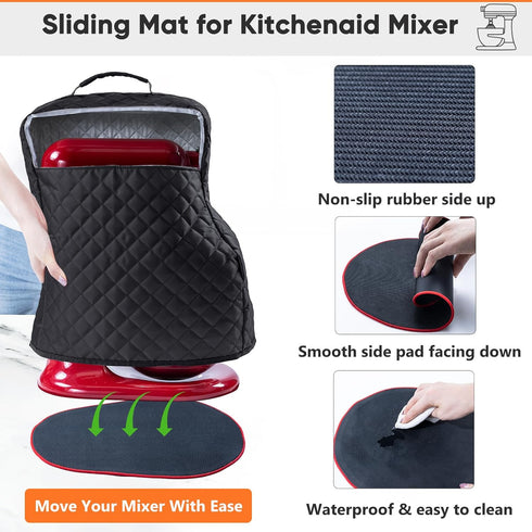 BAGSPRITE Stand Mixer Cover with Pockets for KitchenAid Mixer 6/7/8 Quart, Appliance Sliders for Accessories