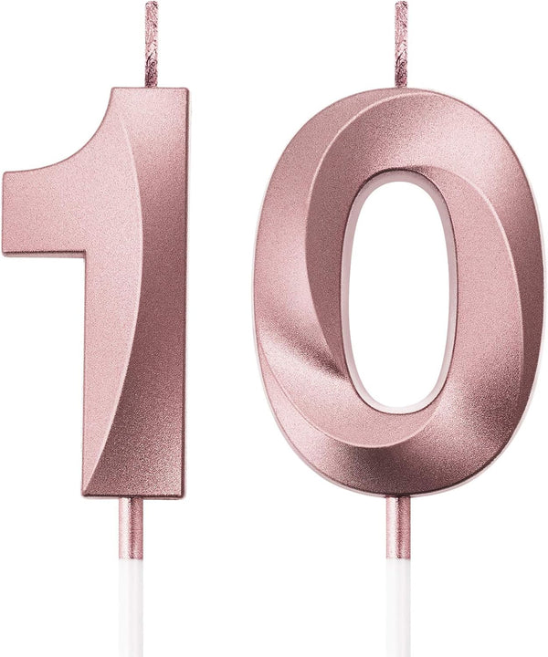 Birthday Candles Numeral Cake Topper Decoration for 10th Birthday Party Wedding Anniversary Celebration Supplies - Rose