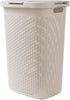 Mind Reader Slim Laundry Hamper with Lid, 60L Wicker Design, 17.65"L x 13.75"W x 24.15"H, Ivory