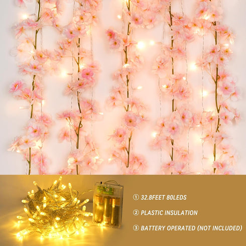 8-Pack 47.2 65.6 160 Sunm Boutique Ft Artificial Cherry Blossom Garland Cherry Blossom Hanging Vine with Ft Long LED