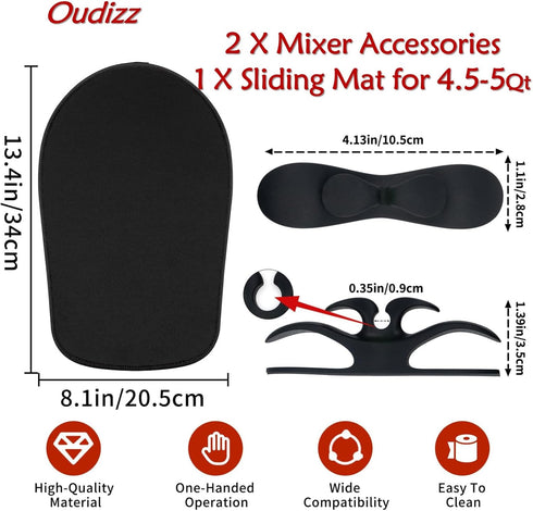 Kitchen Aid Stand Mixer Slider Mat with 2 Black Accessories, Kitchen Appliance Slide Mats Pads Compatible with 4.5-5 Qt