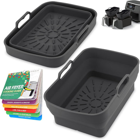 ddLUCK 2Pcs Air Fryer Silicone Liners for Ninja SL401/DZ401/DZ550 8-10 QT, Reusable Baking Tray with Cheat Sheet