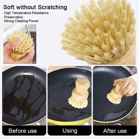 2 Pack Bamboo Dish Scrub Brush, Natural Scrub Cleaning Brush for Dishes, Cast Iron Pots, Household Cleaning